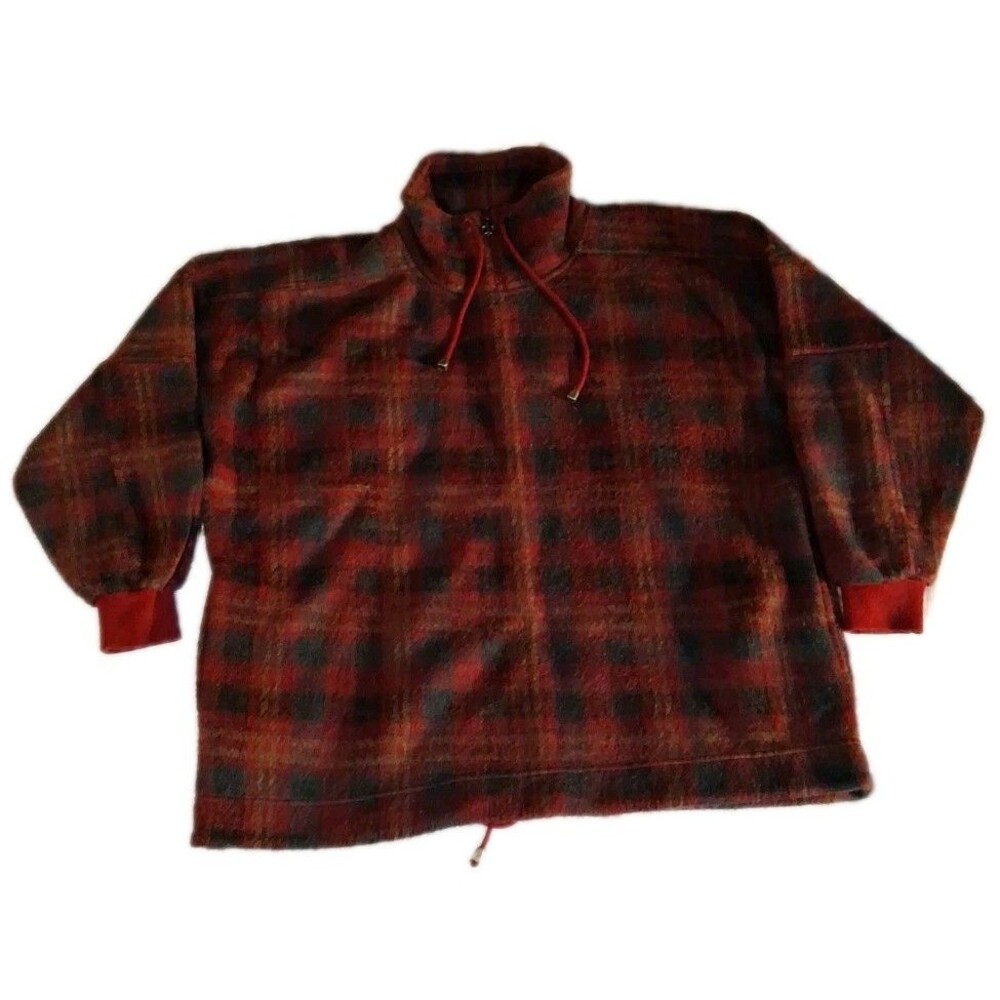 Womens Vintage French Country Express Plaid Pullover Fleece Flannel Size L